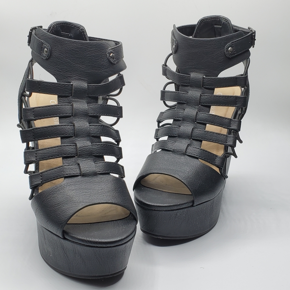 Rare 90s y2k 1.75" platform, 5.25" wedge heel strappy sandals size 5.5 - Picture 9 of 11